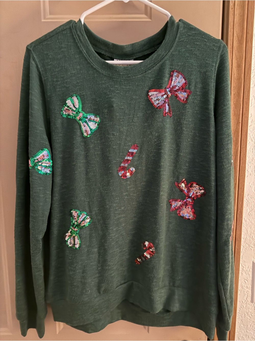 Dark Green Sequin Accent Crewneck Sweater